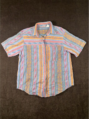 Backroad Blues Vintage Short Sleeve Button-Up Shirt Medium
